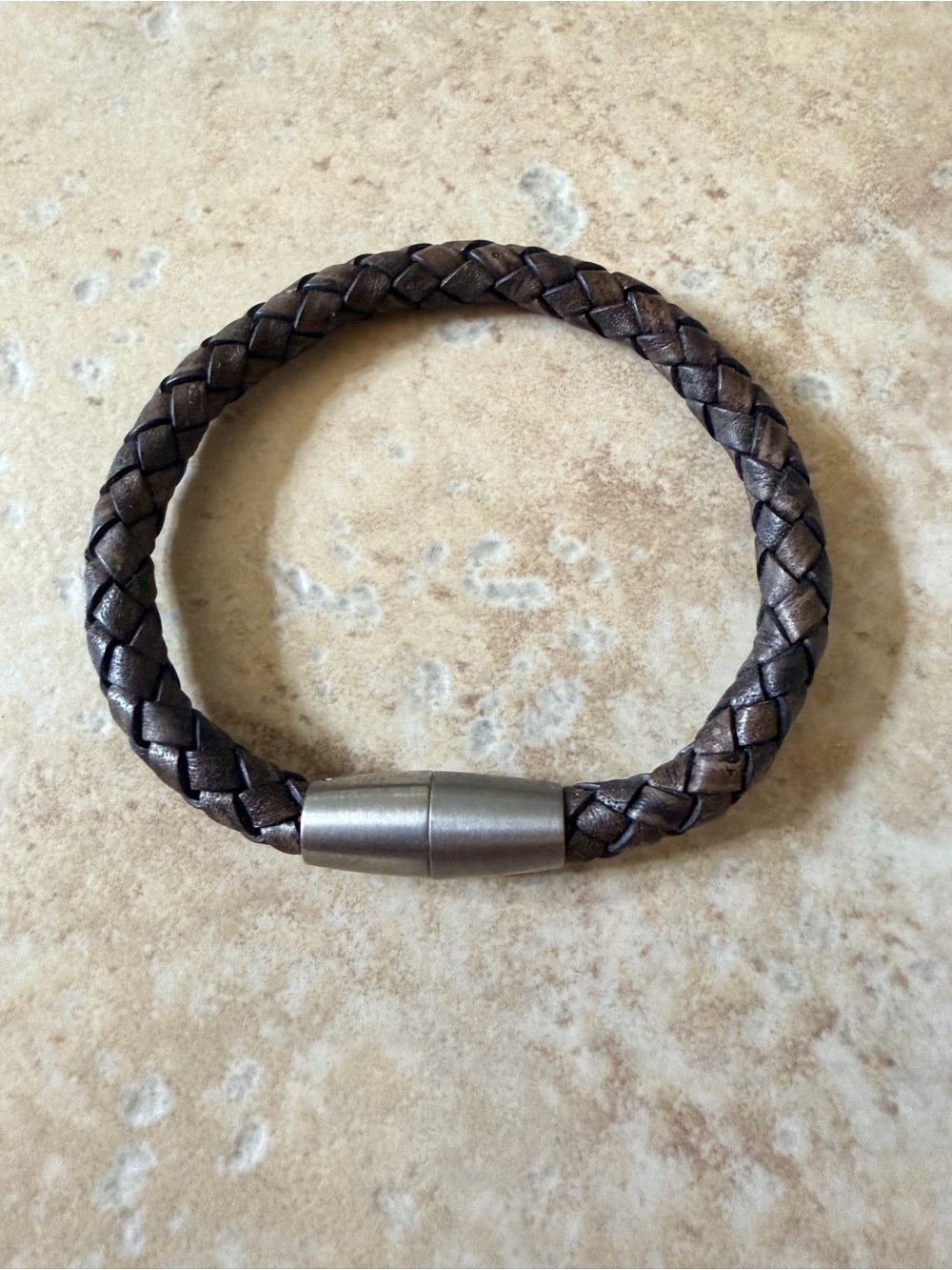 Braided Leather Bracelet with Magnetic Steel Clasp - Brown